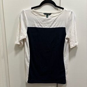 Lauren Ralph Lauren Medium Women's Color Block Blue and White Short Sleeve Top